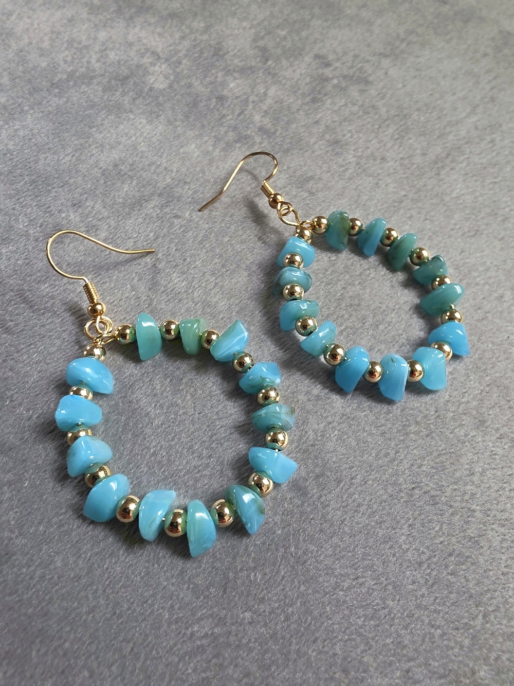 Boho Turquoise Acrylic Beaded Hoop Earrings Gold Teardrop Handmade